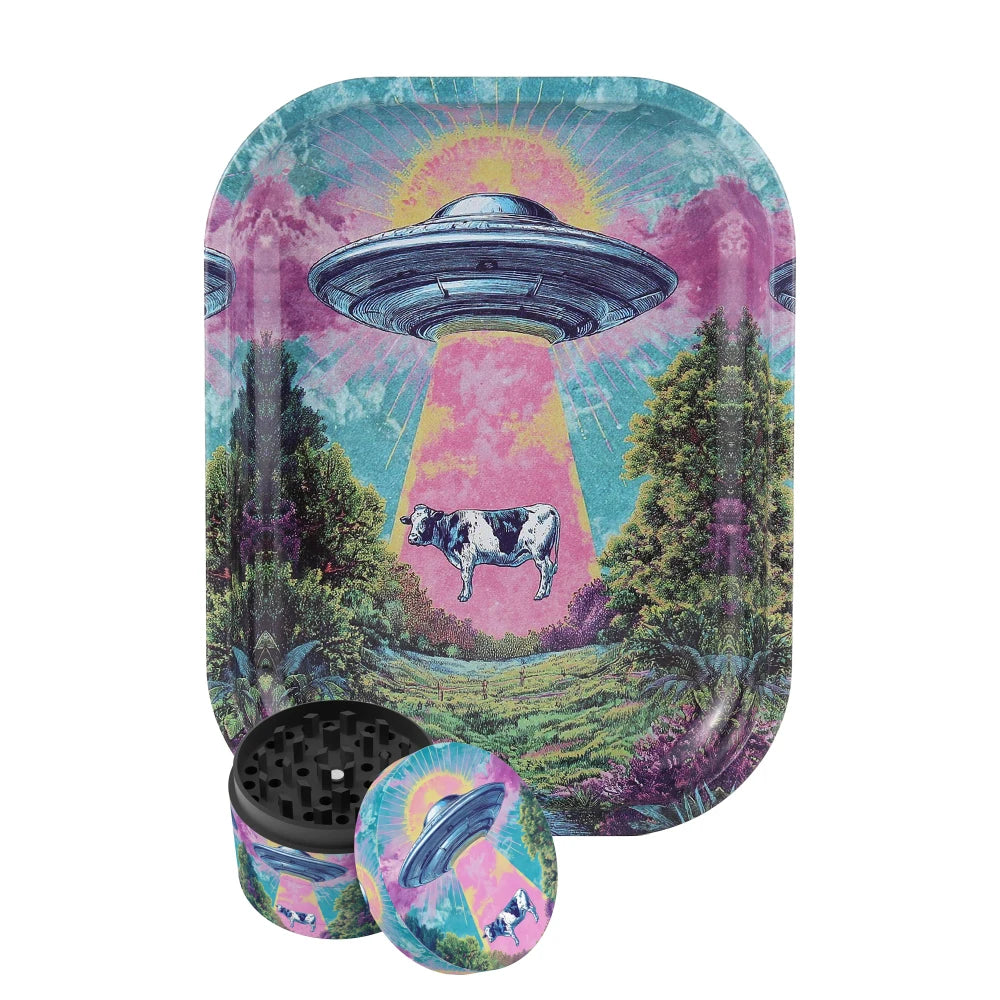 Psychedelic UFO Rolling Tray and Grinder