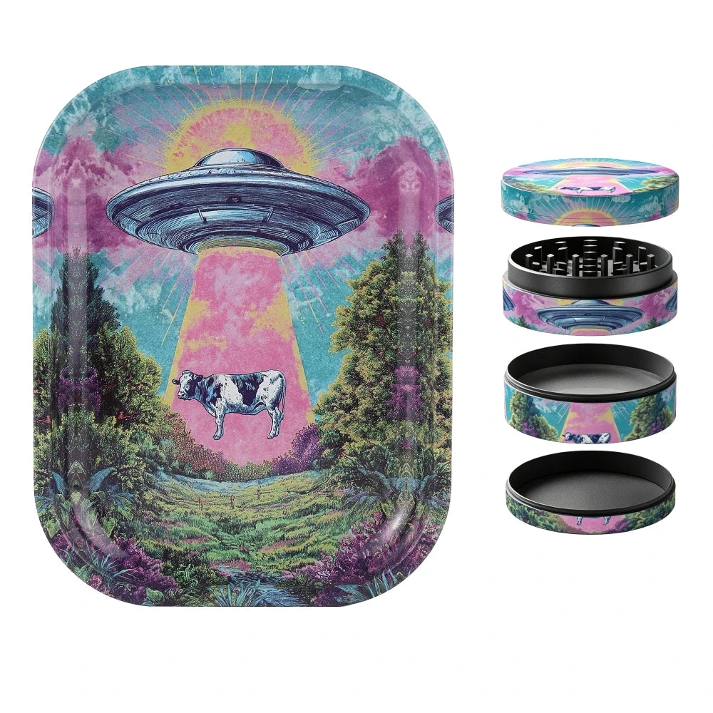 Psychedelic UFO Rolling Tray and Grinder